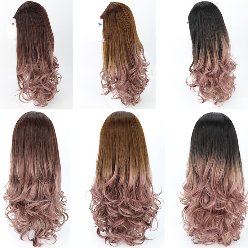 Wig U-shaped Gradient Half-head Long Straight Hair Suit Women's Middle Long Curly Hair