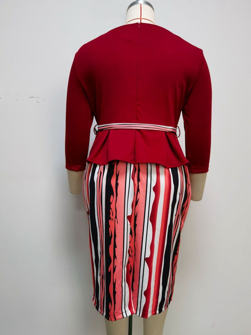 Plus Size 6XL Women African Turkey Women Office Belt Long Sleeve Dress Women Elegant Office Dress Belt Belt