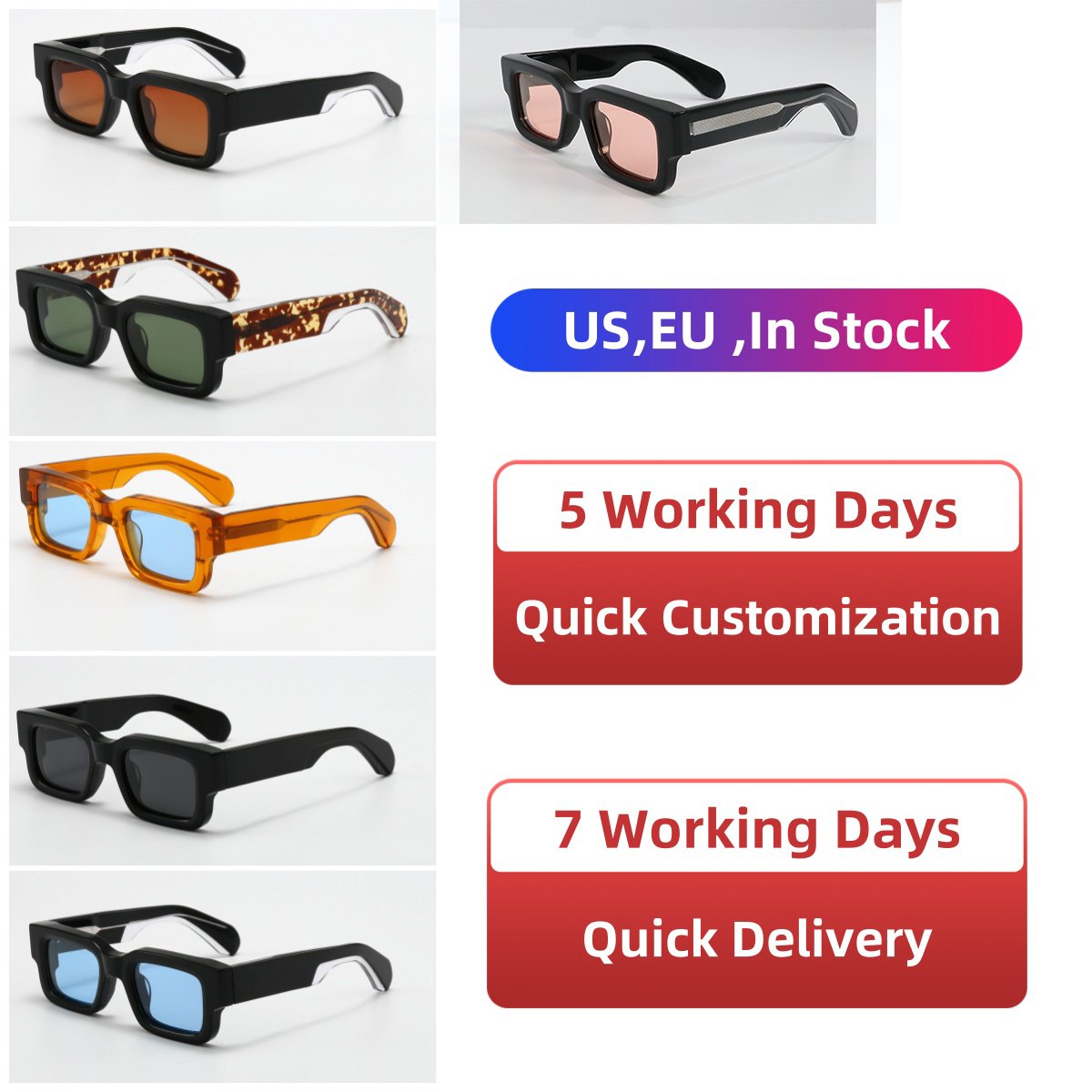 High Quality Polarized Acetate Sunglasses Men Women Custom Logo Luxury Thick Square Frame Rectangular TAC Sunglasses