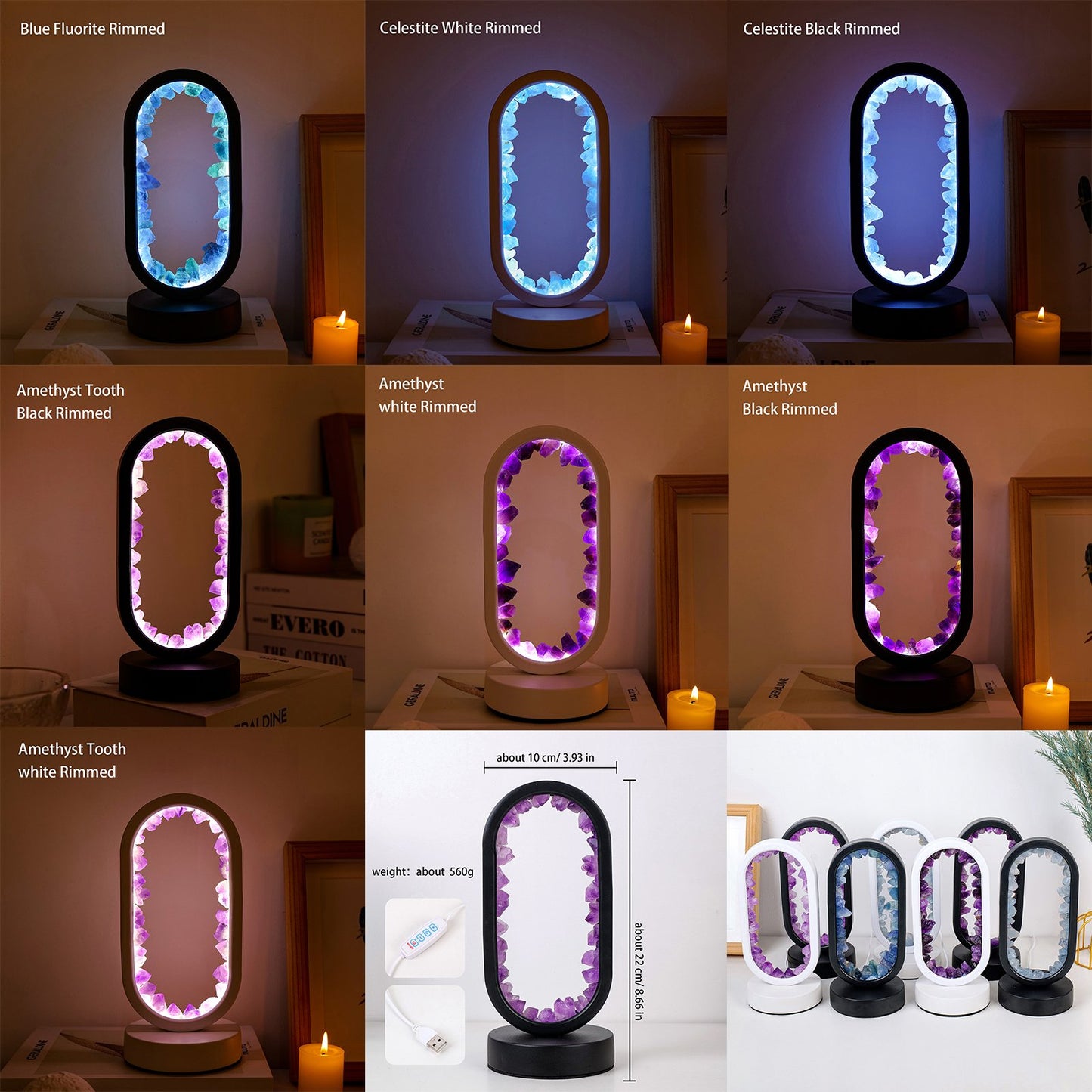 Natural Crystal Stone Lamp Adjustable Brightness Oval Crystal Lamp Crystal Crafts Gifts