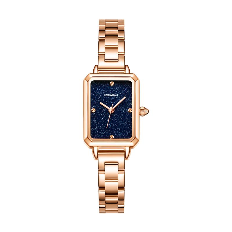 Brand Women's Watch Fashion Square Quartz Watch Bracelet Suit Green Or Blue Dial Simple Rose Gold Stainless Steel Luxury Watch