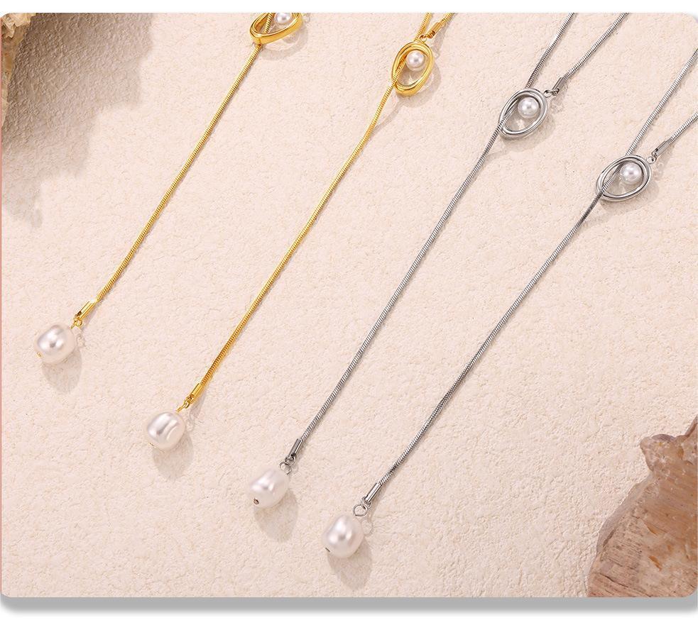 Stainless Steel Simple Long Tassel Pearl Initial Necklace Adjustable Chain Sweater Necklace Party Daily