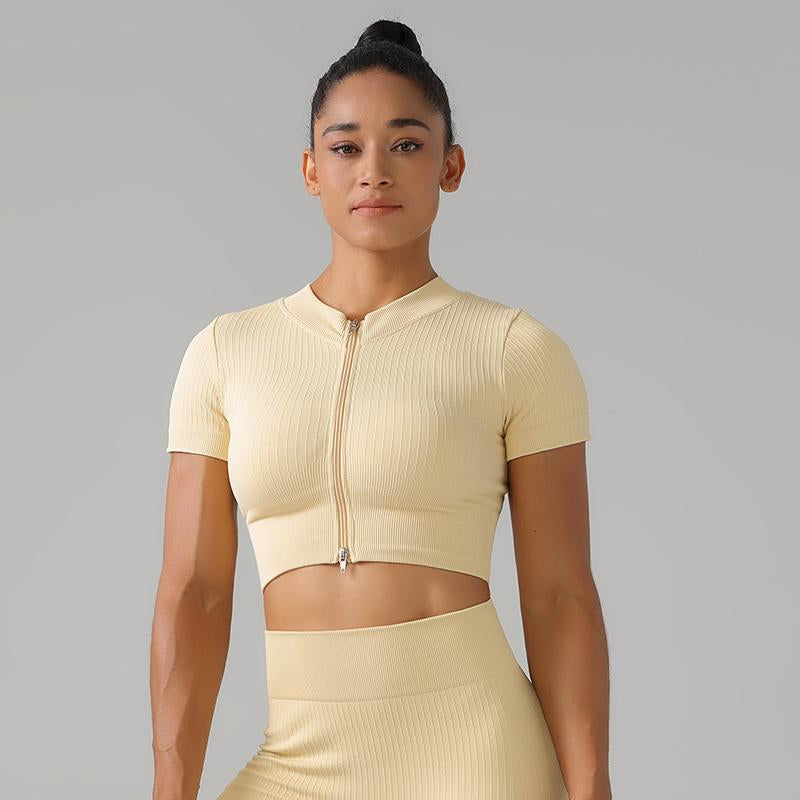 High Quality Rib Zipper 6-piece Set Active Wear Fitness Seamless Yoga Suit Sports Bra Leggings Women's Fitness Suit