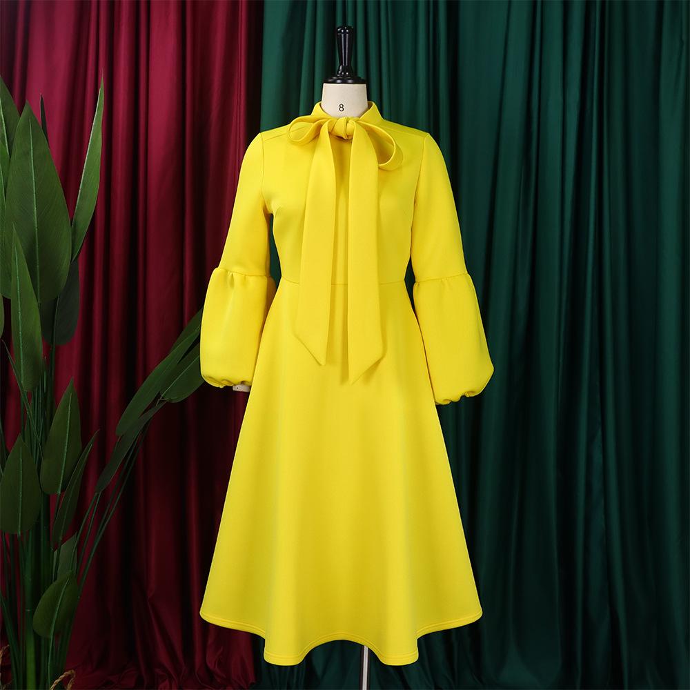 New Women's Elegant Elegant Women's Puff Cuff Large Skirt High Waist Women's Office Dress