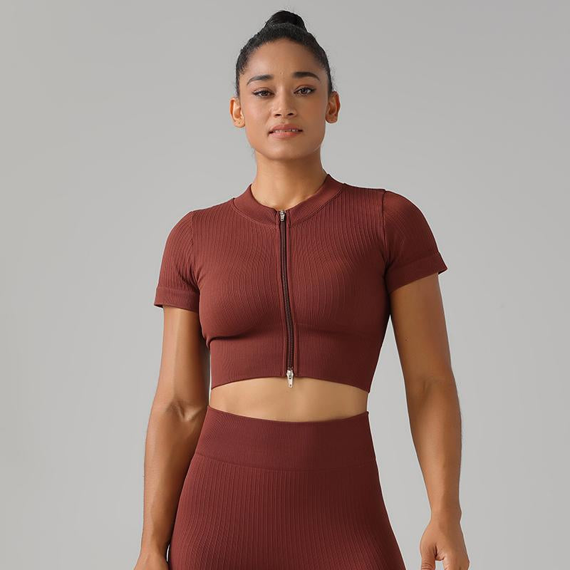 High Quality Rib Zipper 6-piece Set Active Wear Fitness Seamless Yoga Suit Sports Bra Leggings Women's Fitness Suit