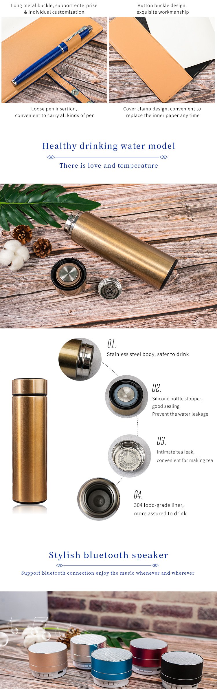 Corporate Gift Souvenirs Customized Logo For Guests Notebook Journal With Pen And Flask Umbrella USB Power Bank