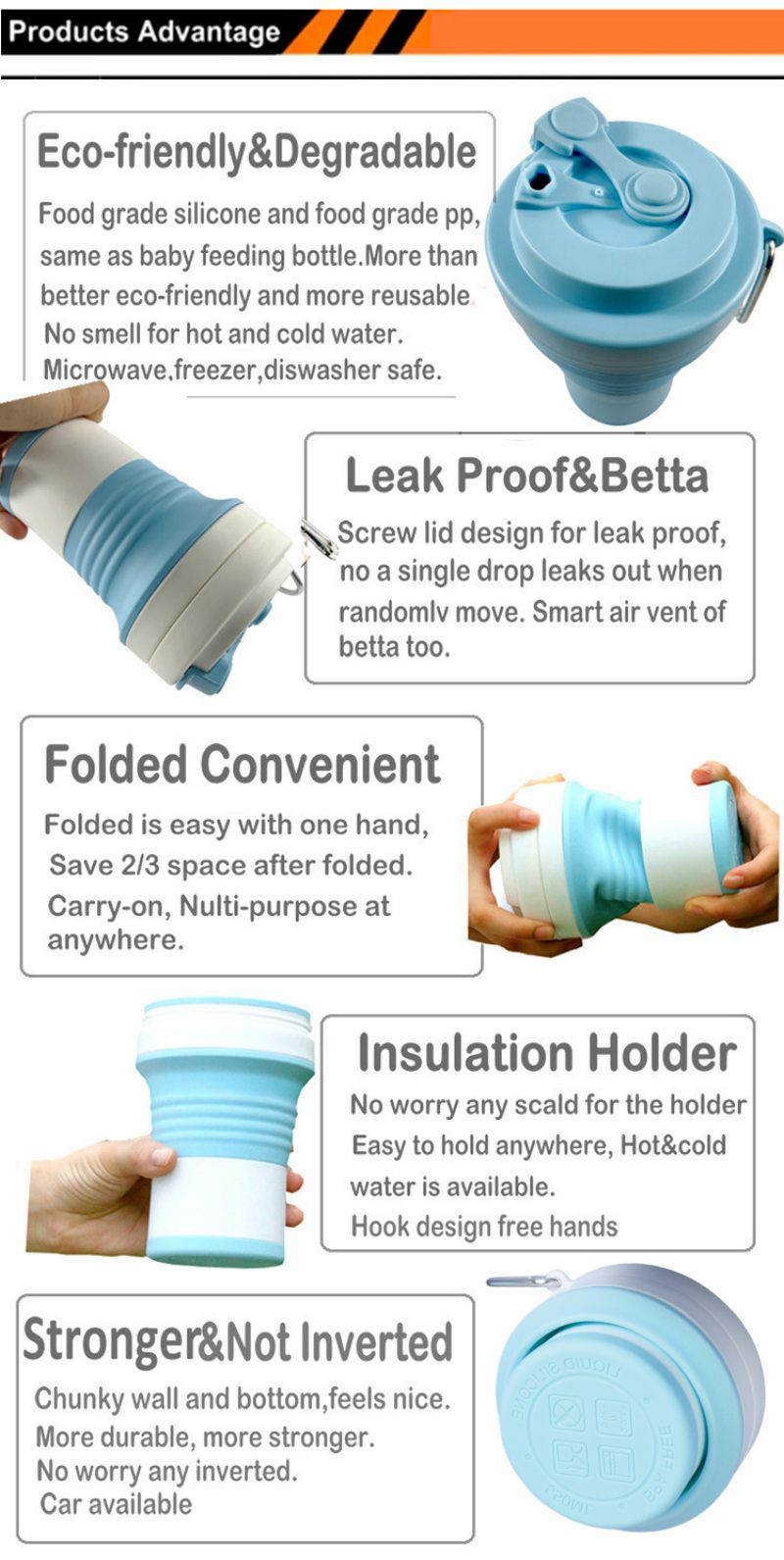 Customized Portable Eco Foldable 16 Oz 350 Ml 450 Ml 500 Ml 550 Ml Outdoor Travel Reusable Silicone Foldable Foldable Coffee Cup Mug