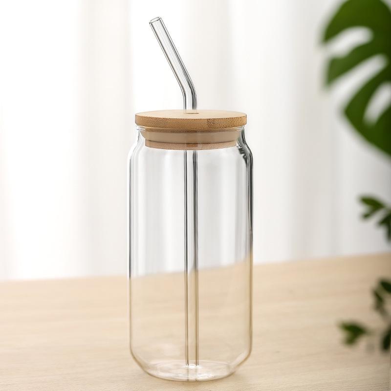 Bamboo Lid Wine Glass 16 Oz Can Cocktail Glass Beer Ice Coffee Glass Whiskey Tea