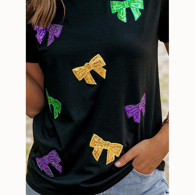 Dear Lover Wholesale Bulk Carnival Casual Summer Short Sleeve Round Neck Women Rhinestone Sequin Pattern T-Shirt