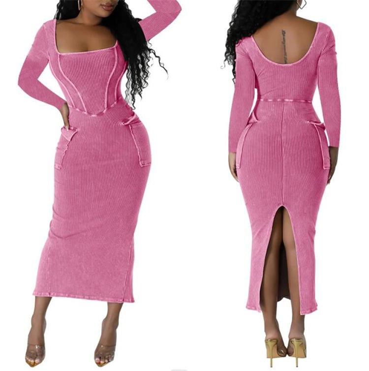 M0648-wholesale Long Sleeve Women's New 2023 Tights Club Dress With Pockets