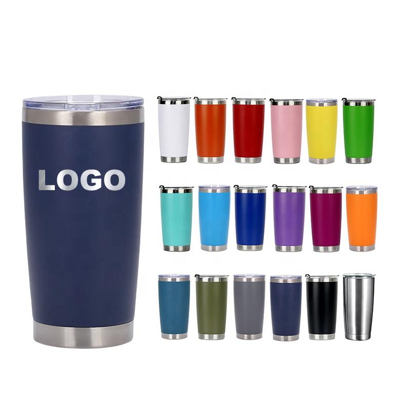 Custom 20 Oz Tumbler Cup With Powder Coated Color Double Wall Stainless Steel 20 Oz Coffee Tumbler With Lid And Straw