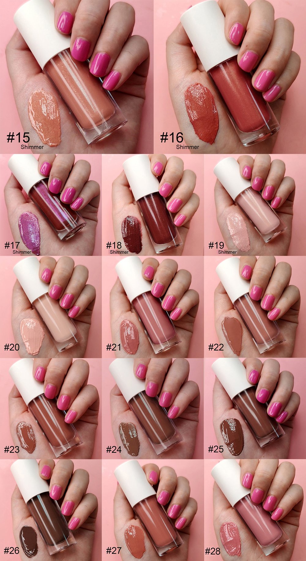 Wholesale Vegan Cosmetics Pink Transparent Nude Lip Gloss Supplier Custom Trademark Sequins Lip Gloss Private Label Lip Gloss