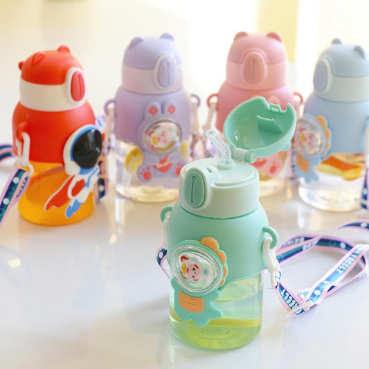 Children's Water Cup Drop-proof Suction Tube Cup Boys And Girls School Kindergarten Baby Bear Water Bottle Plastic Water Drinker Children's Cup