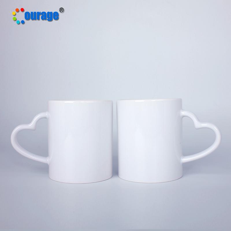Hot Sale White Mug Blank Coated Coffee Cup Sublimation Blank 11 Oz Ceramic Custom Logo Heart Handle Mug