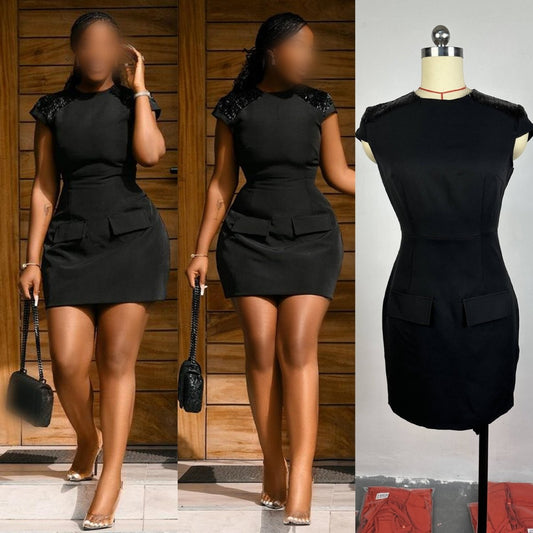 HK7206 Women's Clothing Women's Dress Women's Summer Temperament Sequins Slim Fit Hip Small Black Women's Casual Dress