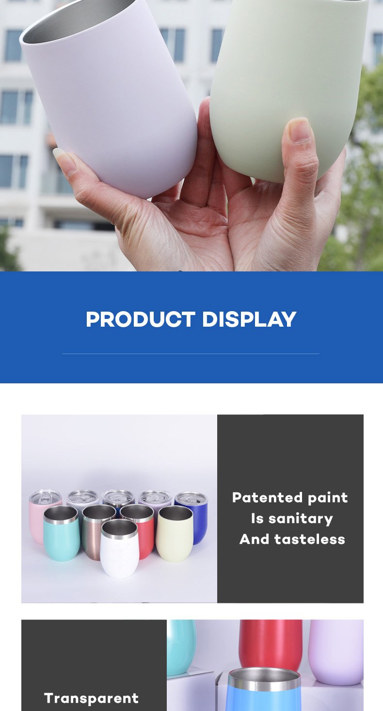 OEM/ODM 12oz Egg Shape Double Wall Stainless Steel Vacuum Cup Hot Travel Coffee Wine Cup Insulated Wine Cup