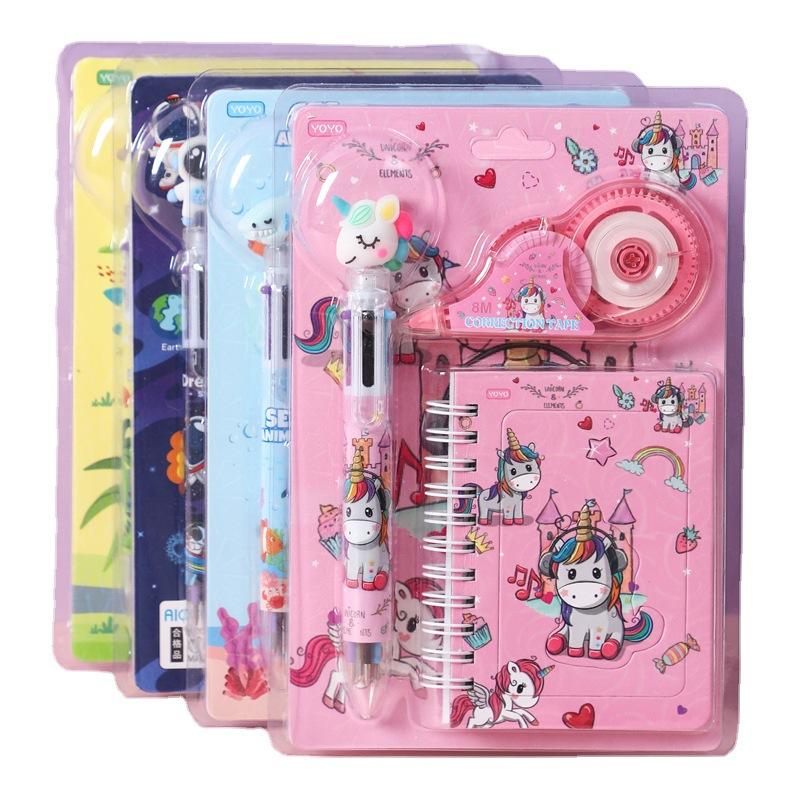 Cartoon Animal Stationery Suit Gift Unicorn Stationery Suit Correction Tape Notebook With Pen Book School Supplier