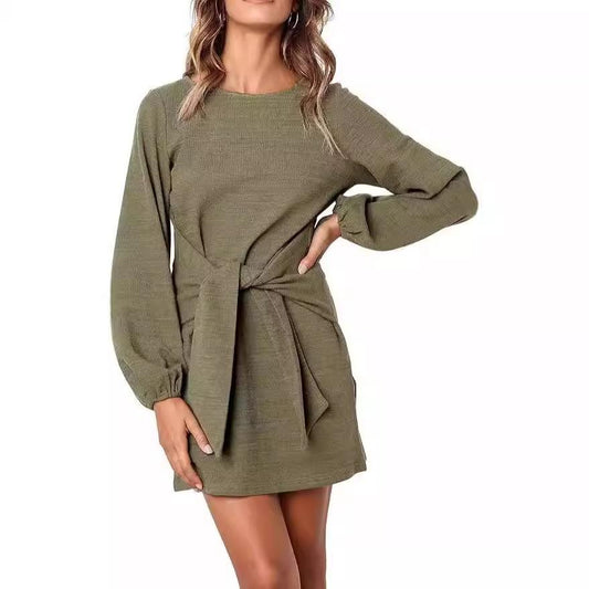 High Quality Elastic Knitted Material Lantern Sleeves Business Office New Dress Design Girls Elegant Women's Clothing