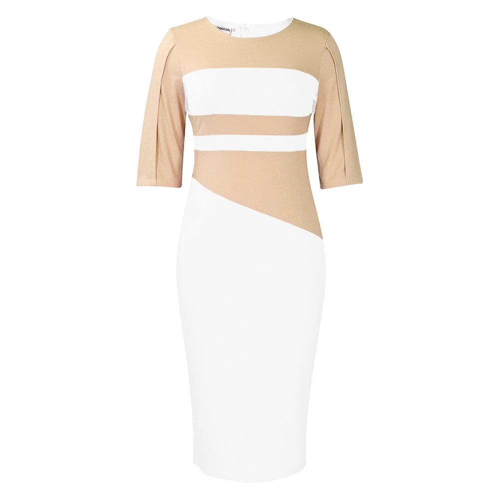 C230240 African Contrast Color Dress Plus Size Half Sleeve Pencil Formal Midi Dress Office Women