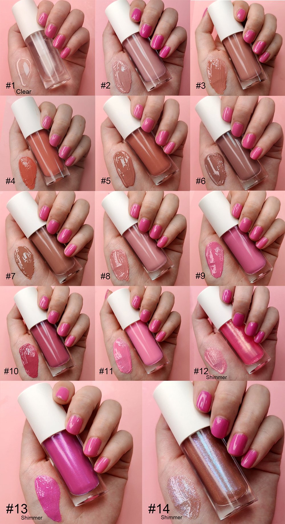 Wholesale Vegan Cosmetics Pink Transparent Nude Lip Gloss Supplier Custom Trademark Sequins Lip Gloss Private Label Lip Gloss