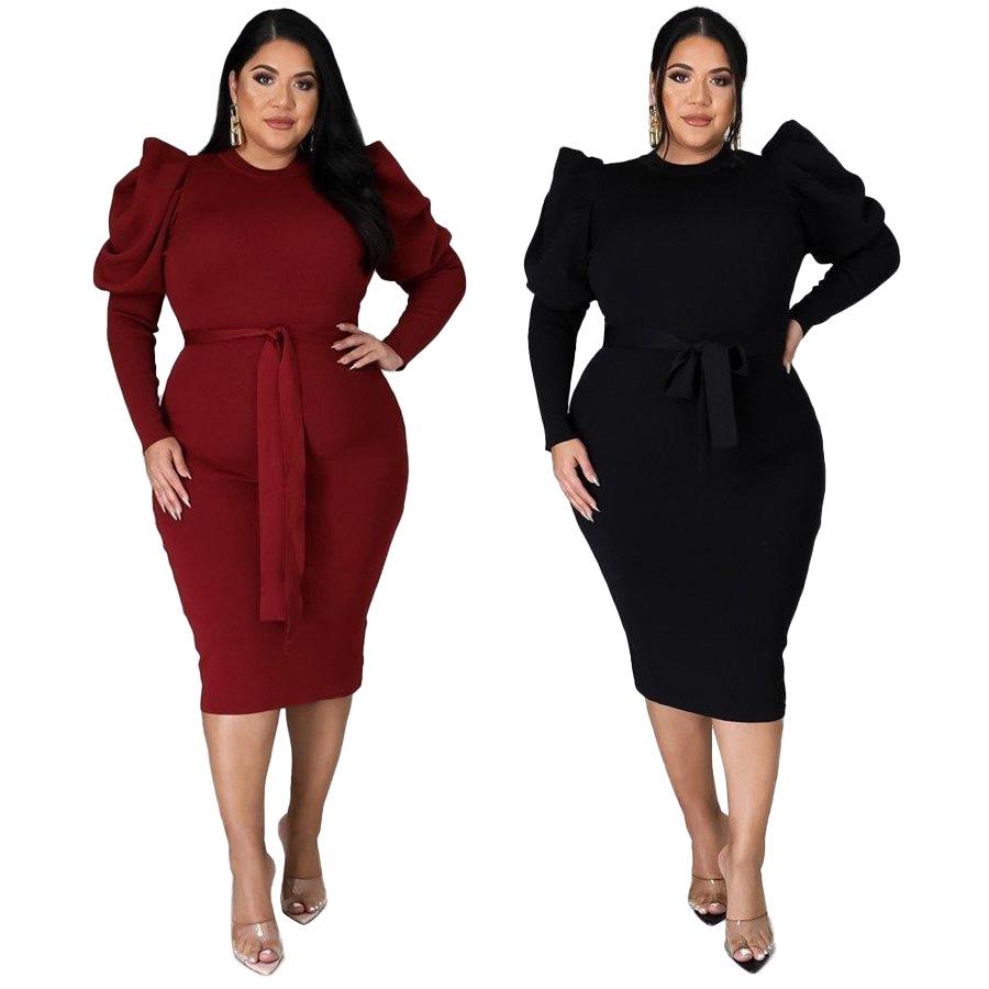 2021 Women's Long Sleeve Casual Tights Plus Size Dress Women's Clothing Plus Size Women's Dress