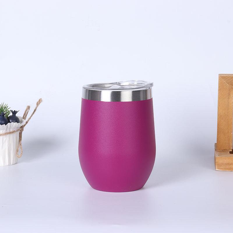 Custom Logo 12 Oz Travel Stainless Steel Insulated Powder Coated Sublimation Wine Egg Shaped Coffee Cup With Lid Wine Glass