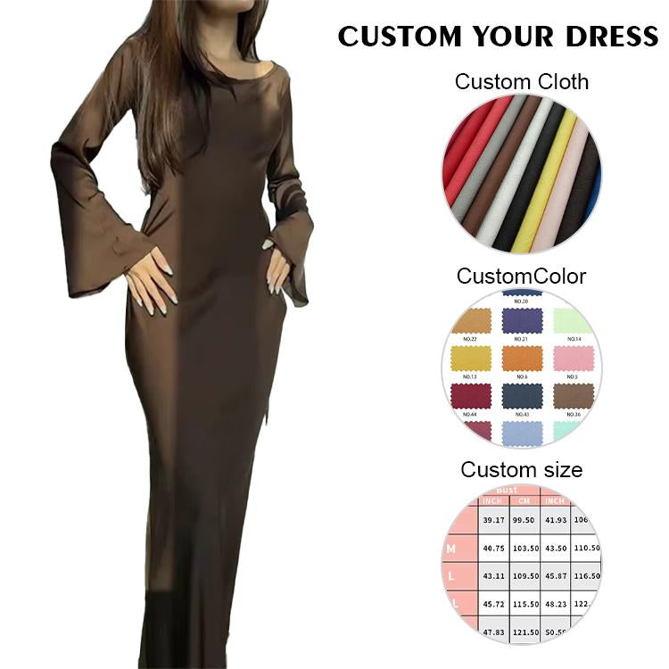 Custom Fashion 2024 Elegant Formal Tight Women Long Sleeve Layered Women Casual Linen Dress