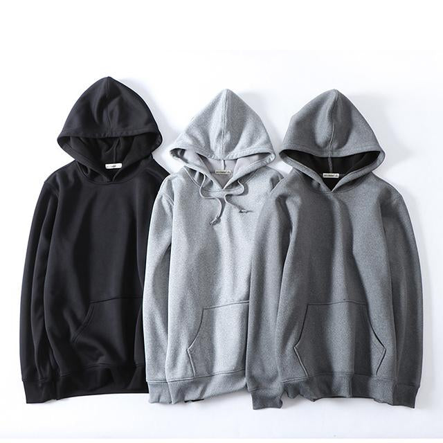 Black Blank Cotton French Terry Wool Hoodie
