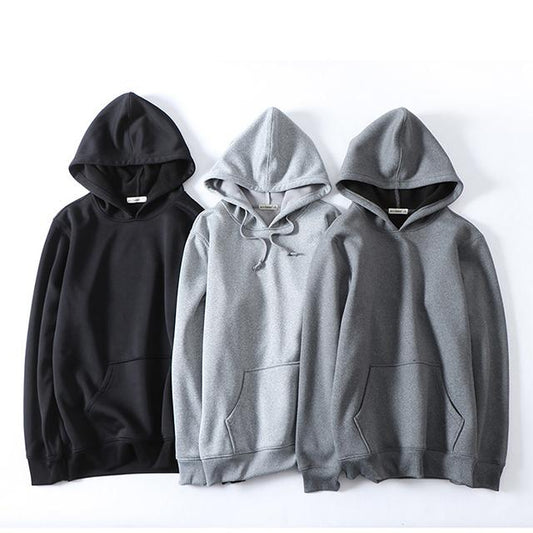 Black Blank Cotton French Terry Wool Hoodie