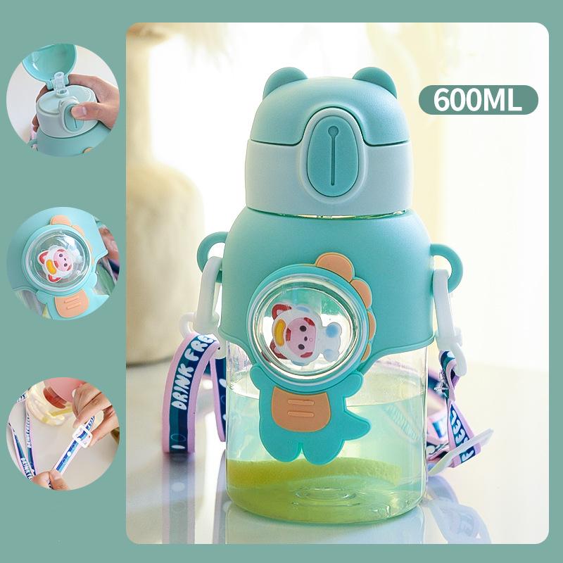 Children's Water Cup Drop-proof Suction Tube Cup Boys And Girls School Kindergarten Baby Bear Water Bottle Plastic Water Drinker Children's Cup