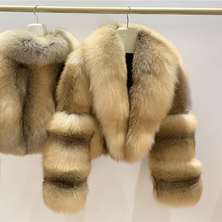 Super Luxury Full Fur 100% Natural Fur Coat Short Winter Fur Coat Women Fortune Golden Island Fox Fur Crop Top