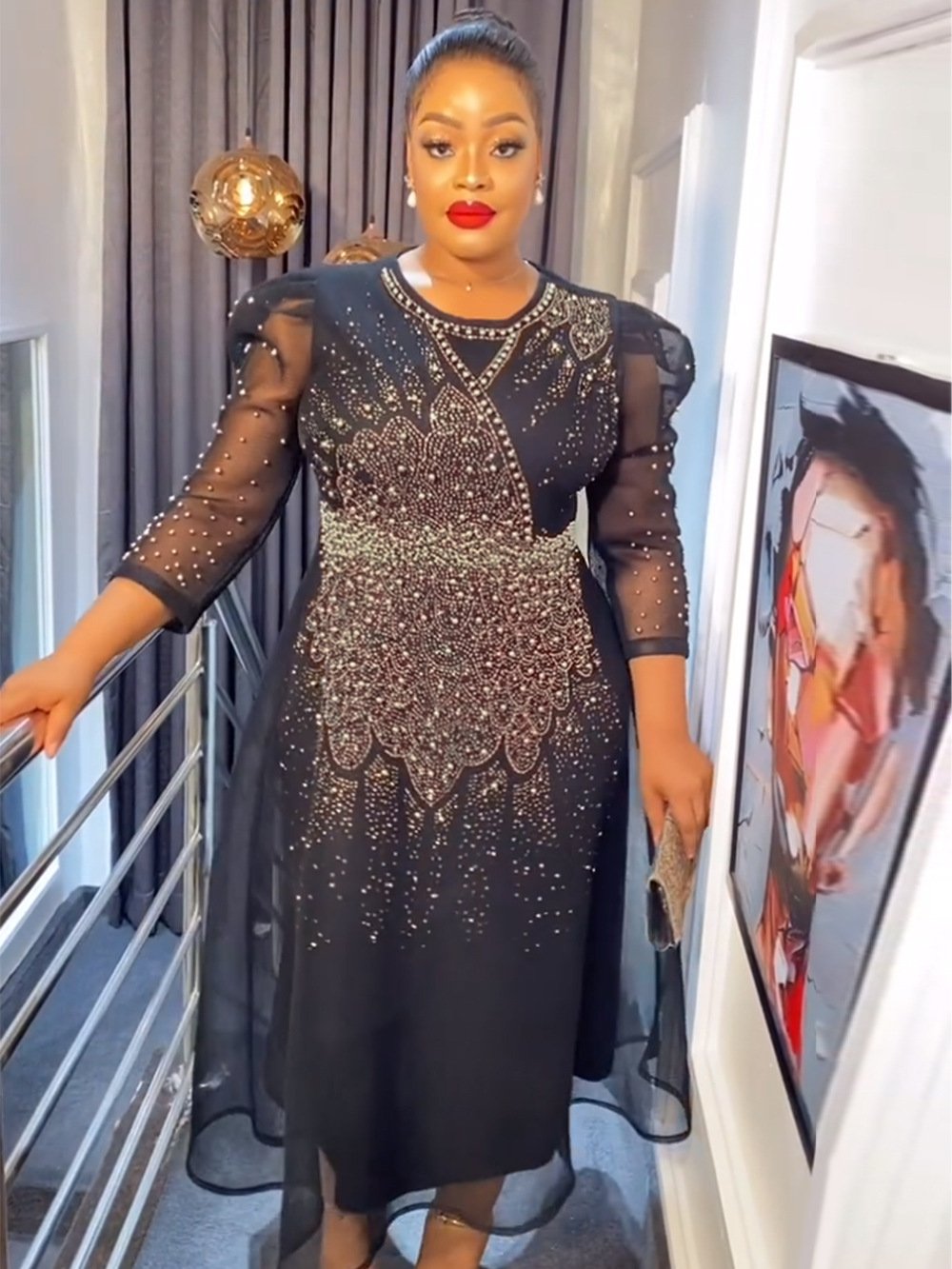 Women's Evening Dress European And American Heavy Industry Beadwork Hot Diamond Dress Africa Plus Size Summer