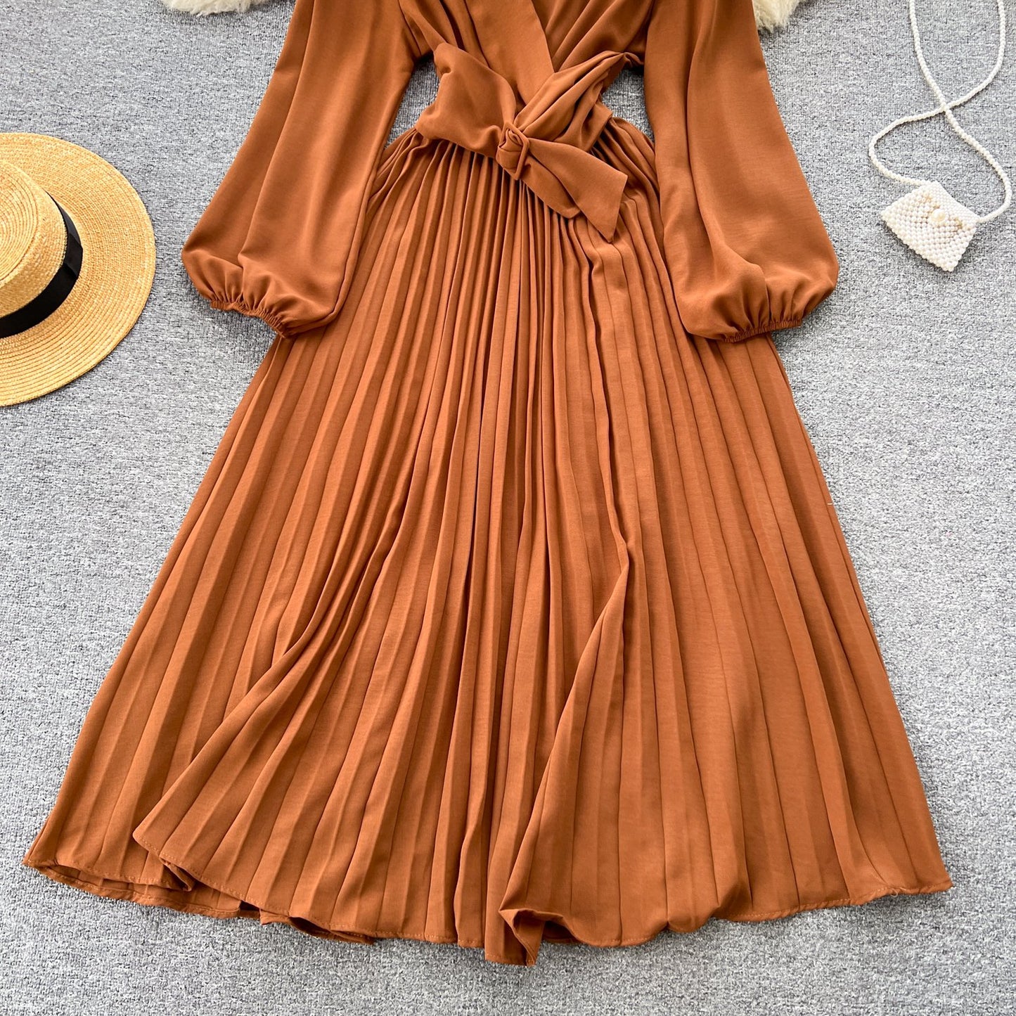 Summer Roman V-neck Tunic Waist Dress Women's Long Lantern Sleeve Empire Lace Dress Red Yellow Purple Black