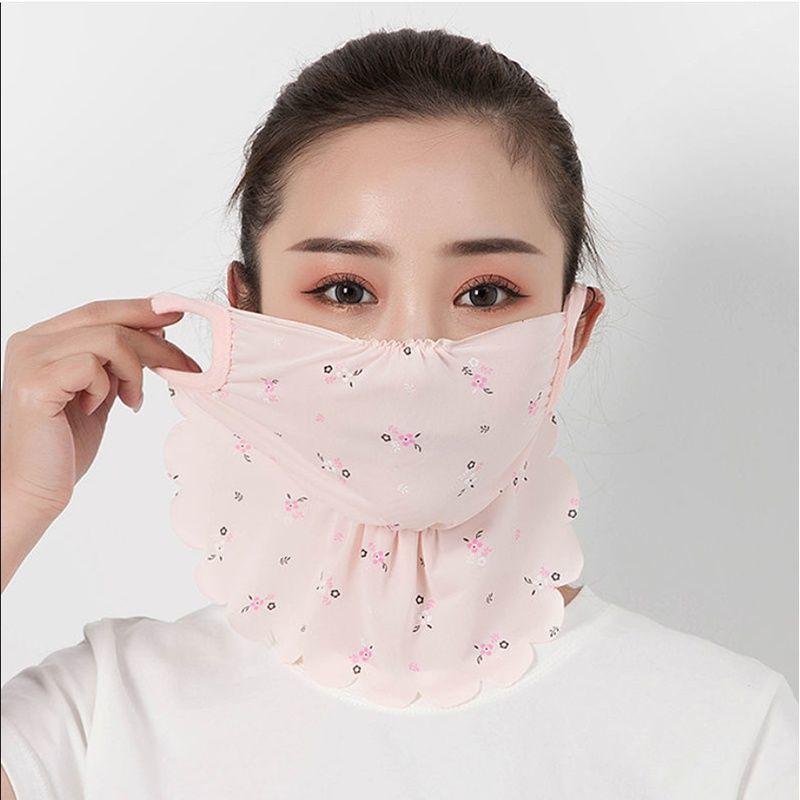 Hot Sale High Quality Flower Sunscreen Ice Silk Ear Hanging Veil Scarf Necessary For Women