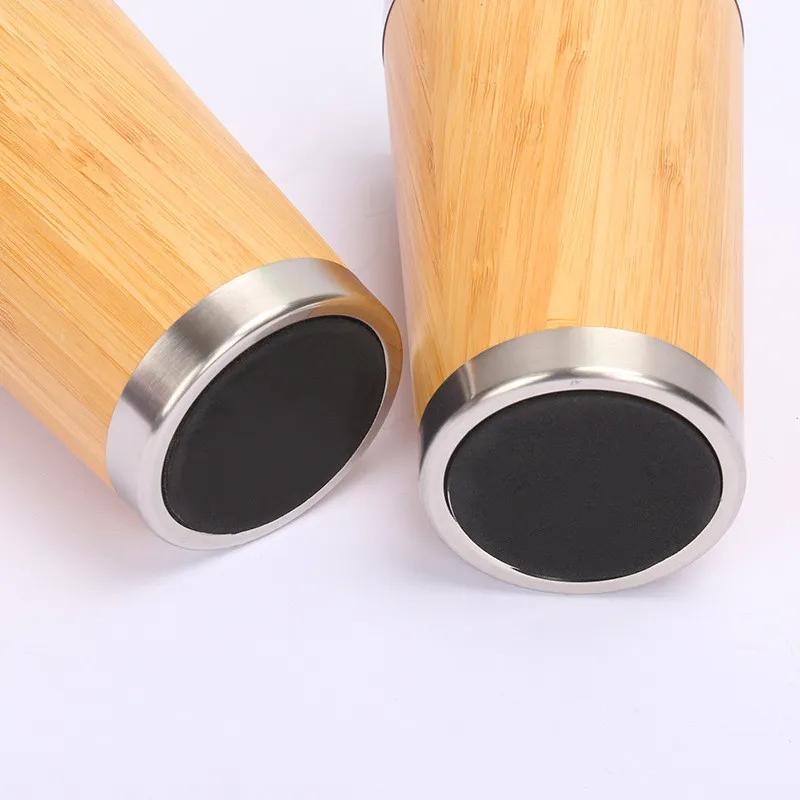 Custom Eco-friendly Double Wall Stainless Steel Bamboo Shell Coffee Cup With Lid And Handle Water Cup