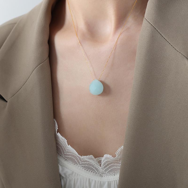Elegant Personality Fashion Natural Stone Stainless Steel Gold Plated Pendant Necklace