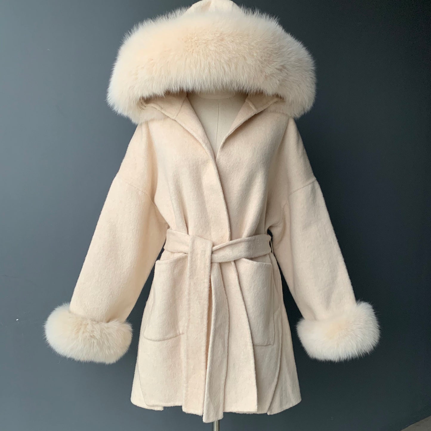 New Design Winter Women Belt Double Sided 100% Wool Windbreaker Plus Size