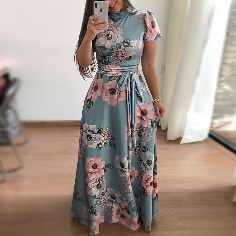 Modern Fashion Women Clothing Women Flower Print Long Dress