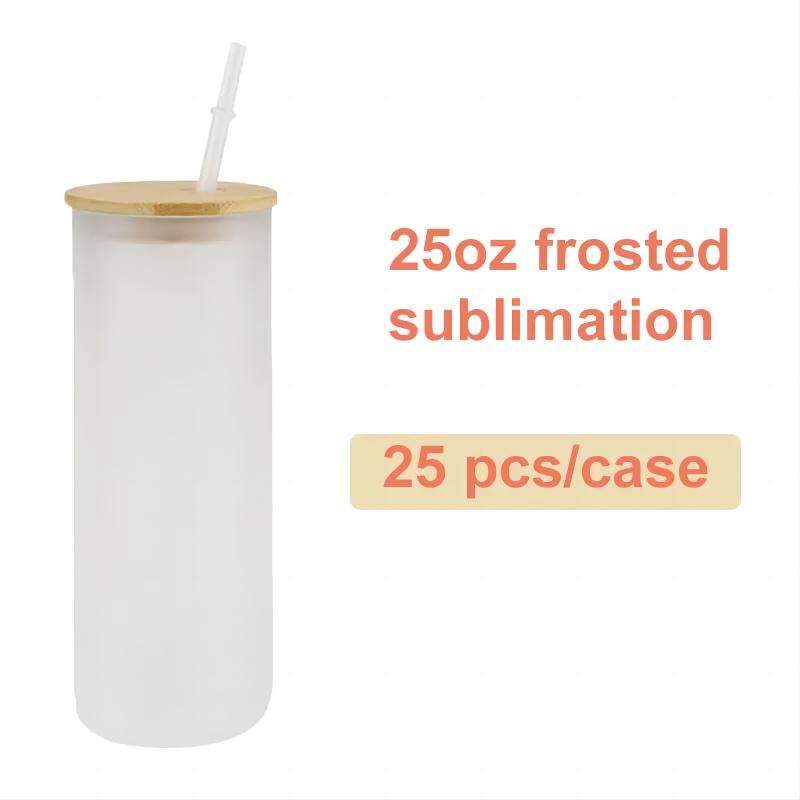 US Warehouse Stock 12 Oz 16 Oz Clear Frosted Sublimation Blank Glass Mason Can Beer Can Glass With Bamboo Lid And Straw
