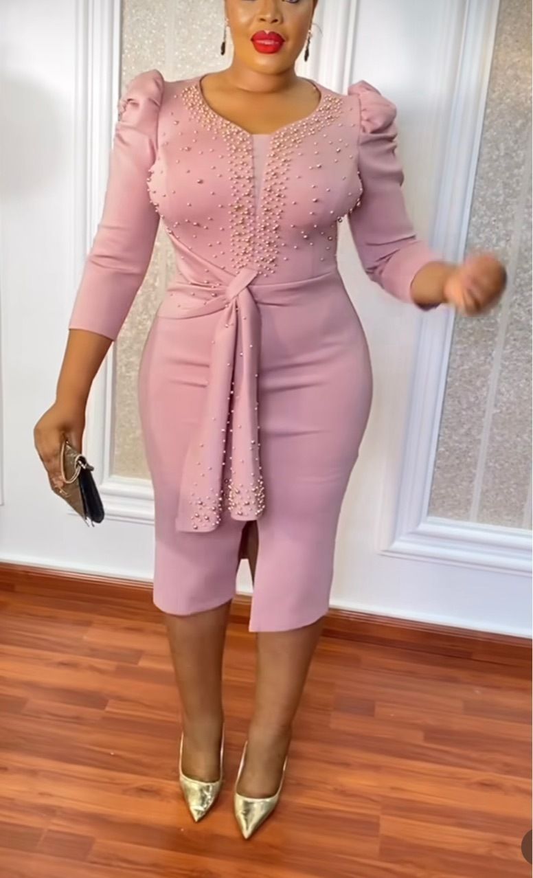 Women's Autumn Pleated Evening Dress Plus Size Beaded Party Long Sleeve Dress Women's Stretch Dress Women's Elegant Women