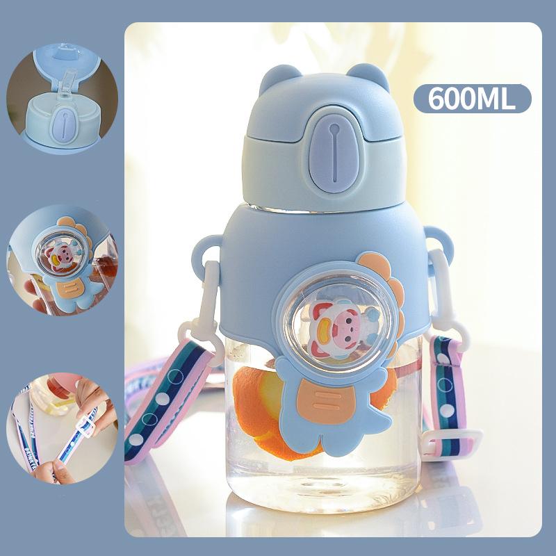 Children's Water Cup Drop-proof Suction Tube Cup Boys And Girls School Kindergarten Baby Bear Water Bottle Plastic Water Drinker Children's Cup