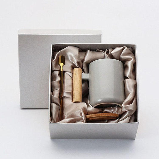 Hot Sale Gift Porcelain Cup, Bamboo Lid Ceramic Cup With Lid And Spoon, Wooden Handle Ceramic Coffee Cup