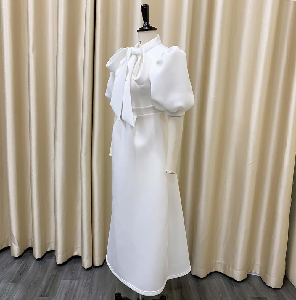 D235 Latest Design Summer Banquet Dress Women Elegant Solid Color Bow Short Sleeve Party Dress Evening Dress