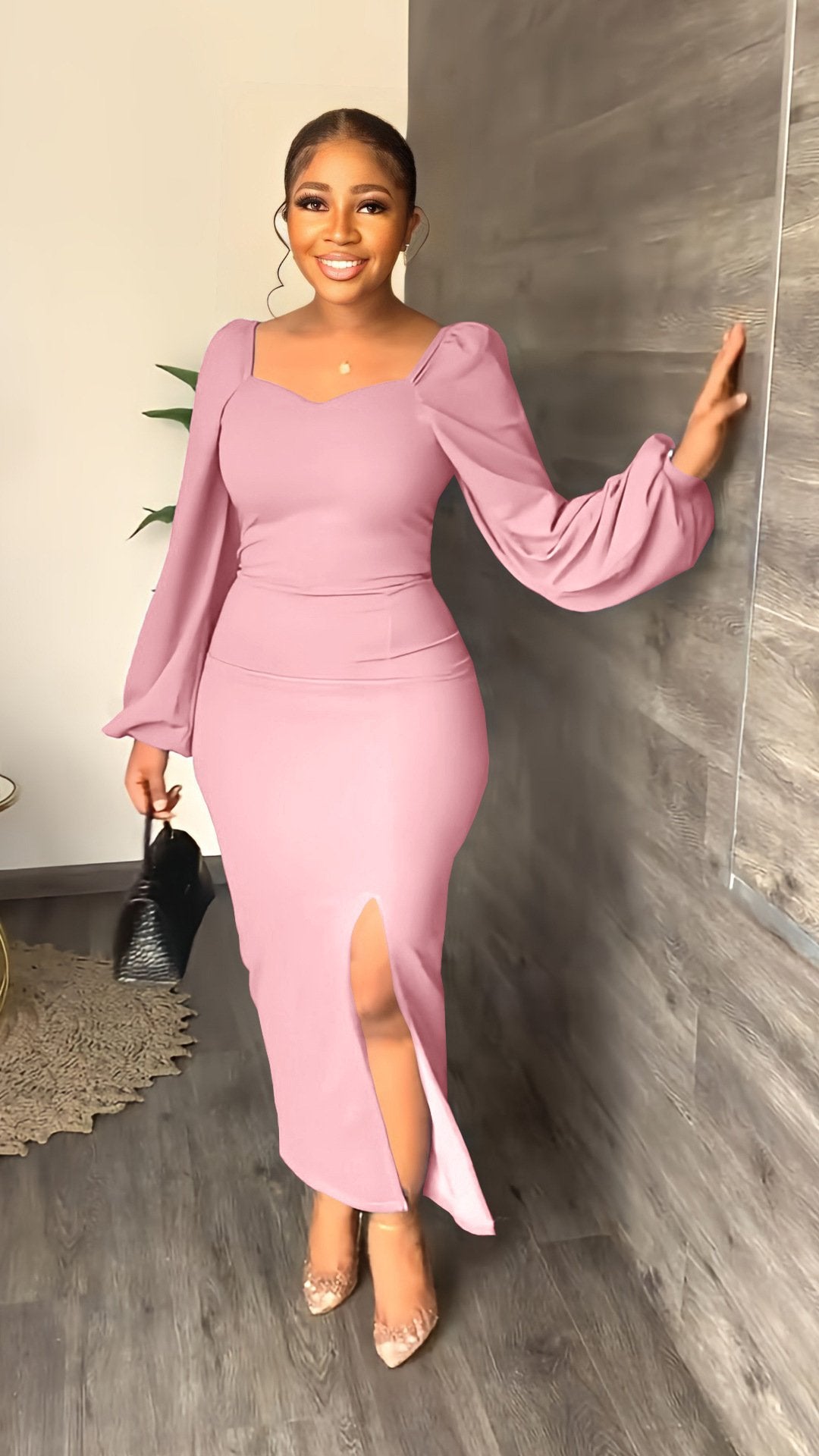 Ladies Office Dress Design Black Dress Elegant Women Split Casual Blank Wholesale Dress