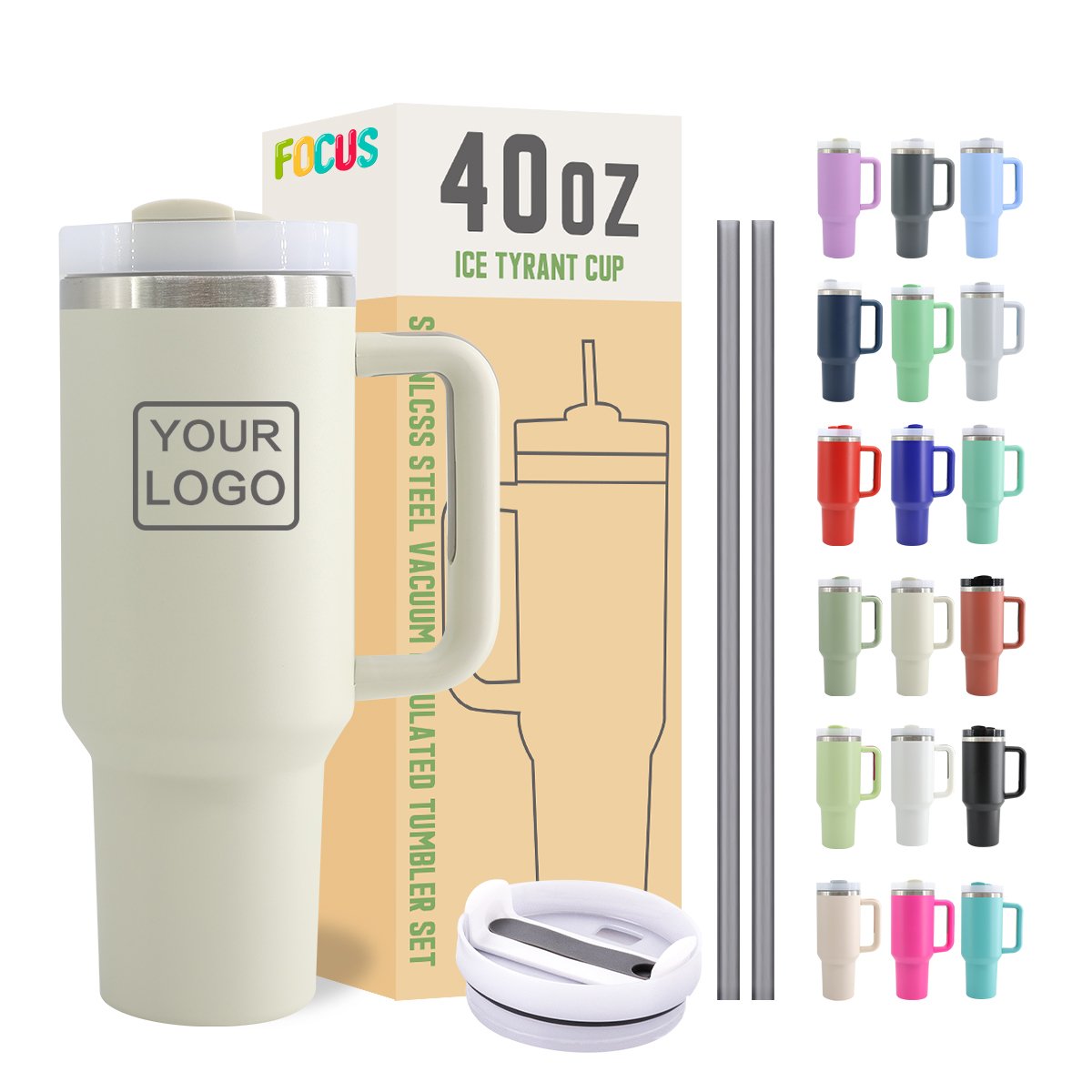 Custom Logo Off-white 40 Oz Stainless Steel Vacuum Insulated Metal Mug Travel Mug Teal Coffee Mug 40 Oz Tumbler With Handle