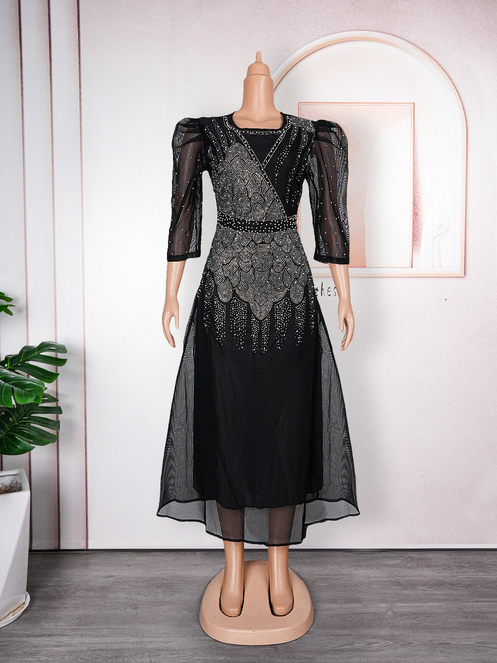 Women's Evening Dress European And American Heavy Industry Beadwork Hot Diamond Dress Africa Plus Size Summer