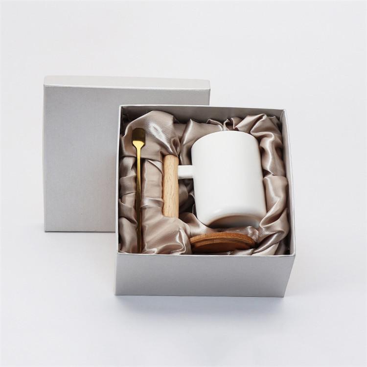 Hot Sale Gift Porcelain Cup, Bamboo Lid Ceramic Cup With Lid And Spoon, Wooden Handle Ceramic Coffee Cup