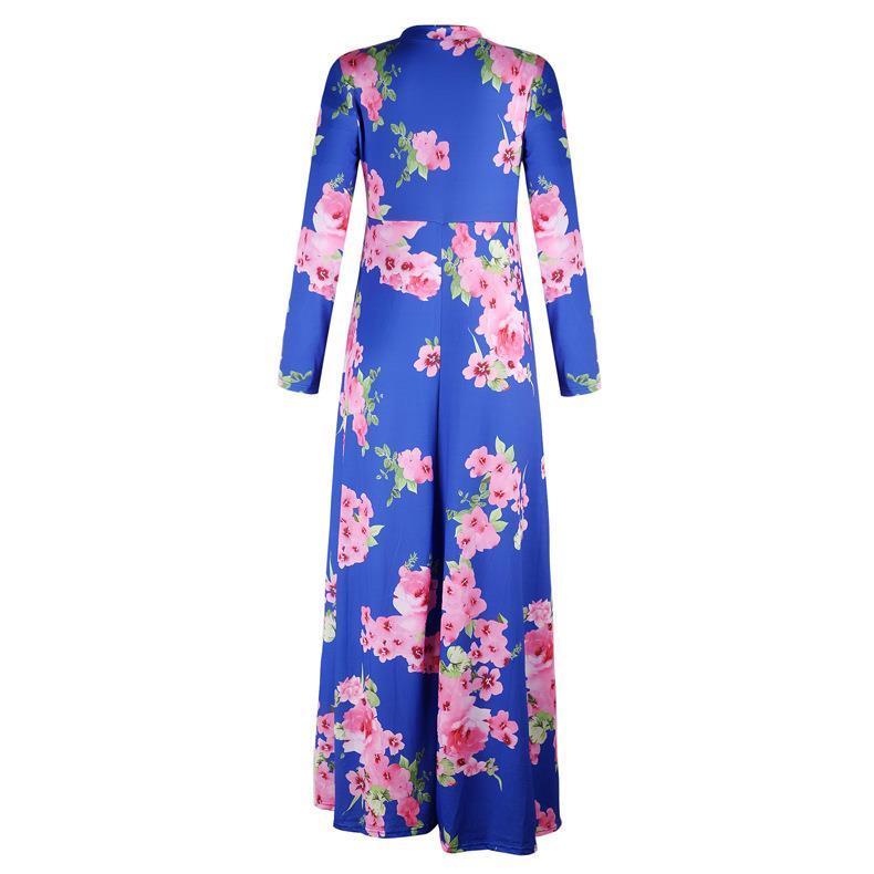 Women's S-5XL Plus Size Printed Long Sleeve Dress Crossover V-Neck Dress Maxi Long Casual Dress