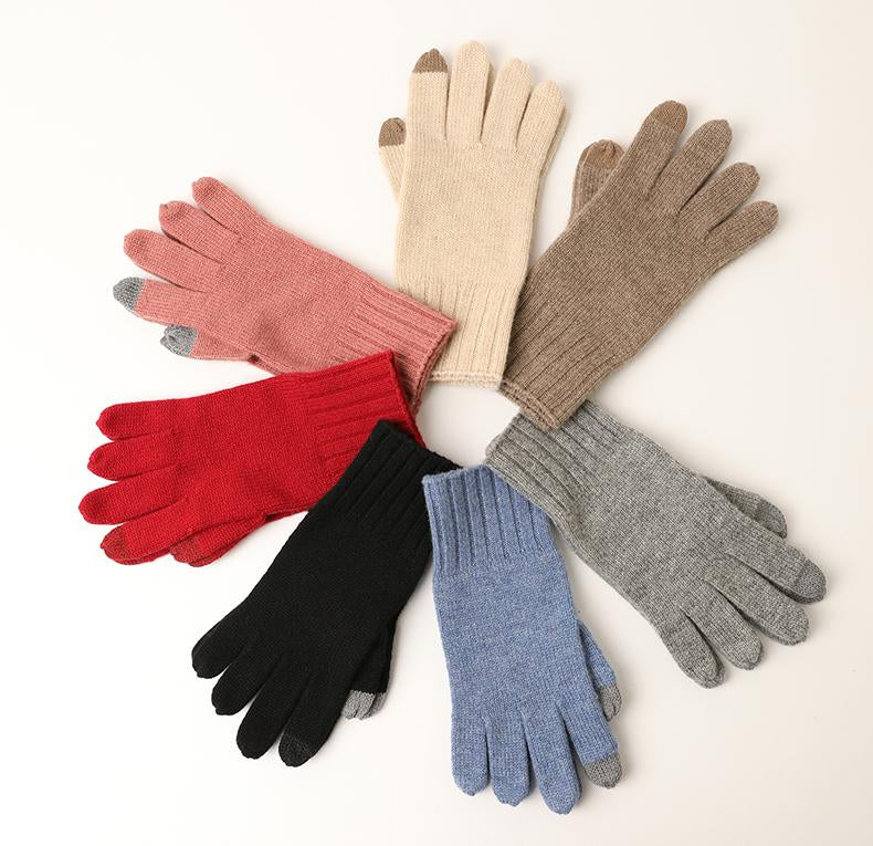 Custom Knitted Cashmere Gloves Factory Wholesale Winter Plain Touch Screen Warm Men's Full Finger Gloves