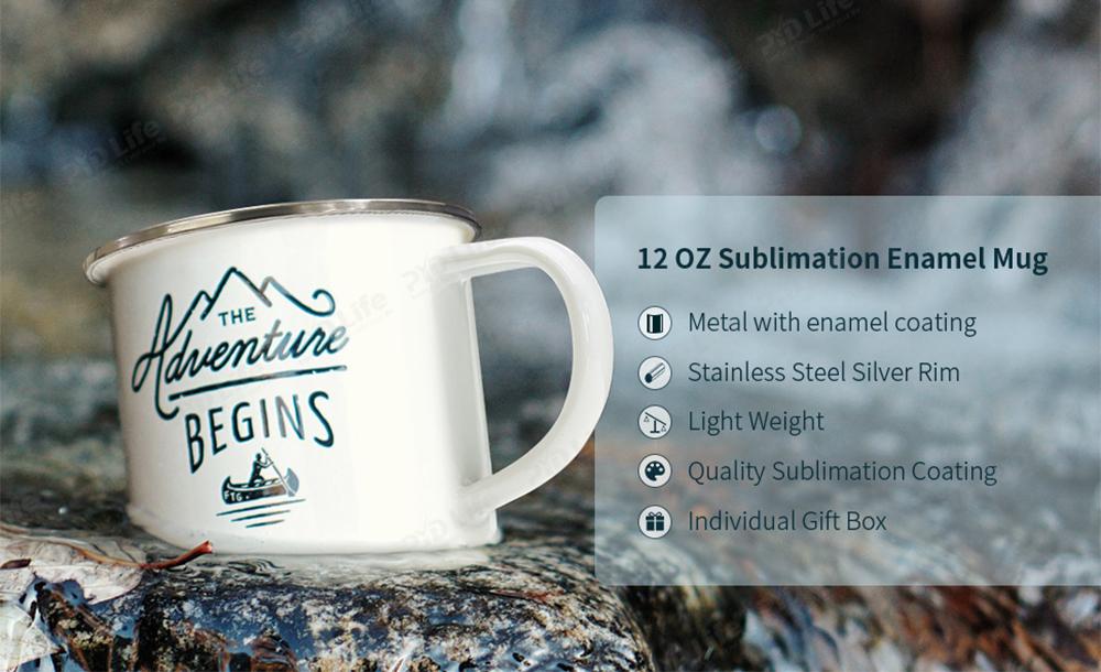 PYD Life 2022 Logo Printing Custom Sublimation Enamel Mug Steel Camping White Coffee Metal Enamel Cup